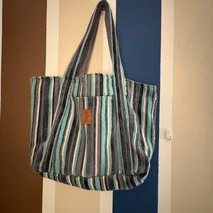 New Hope Girls Teal and Blue Wide Stripe Shoulder Tote Bag